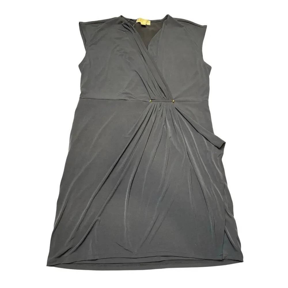 Michael Michael Kors Navy Blue Draped Faux Wrap Sheath Dress XL